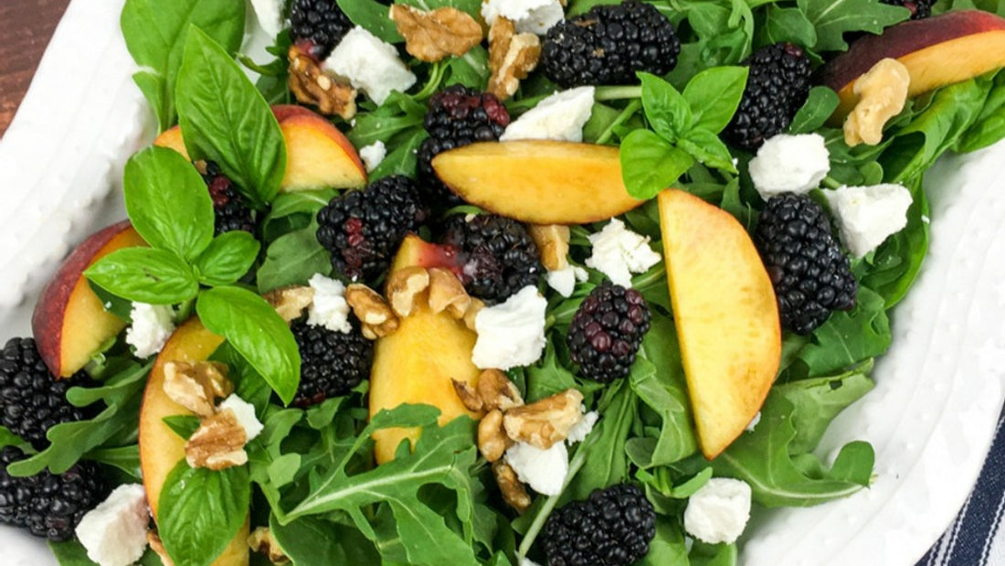 Recipe: Peach Blackberry Salad with Blackberry-Basil Vinaigrette